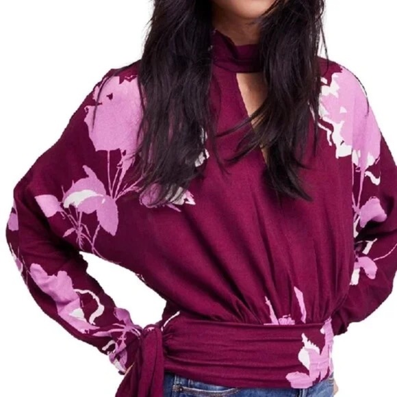 Free People Say You Love Me Cutout Long-Sleeve Top in Plum - Picture 1 of 14